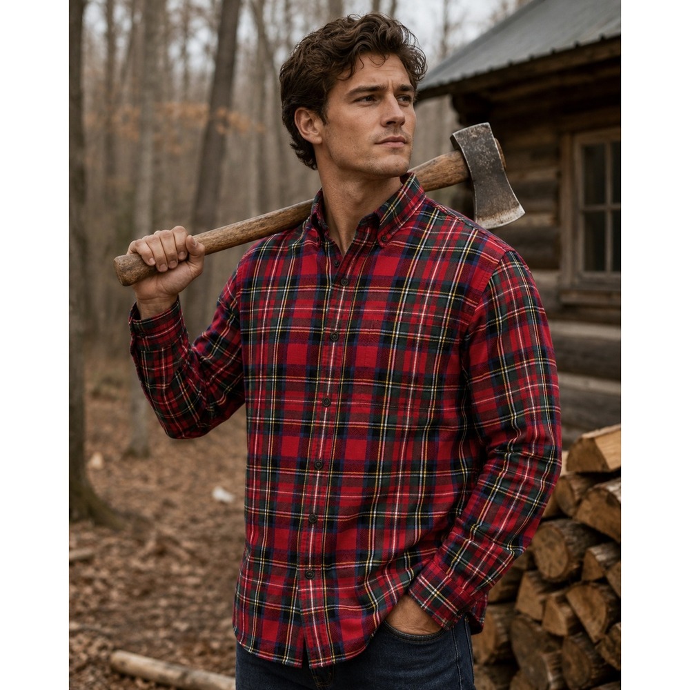 L.L. Bean Plaid Button Down Mens S Red Traditional Fit Cotton Shirt 228061